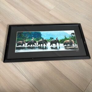 Large Framed Thai Elephant Panorama Wall Art (25.5” x 13.5”)